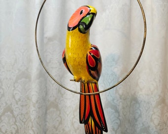 Ceramic Parrot with Wire Perch, 13.5" tall x 3.5", Wire 10" diameter