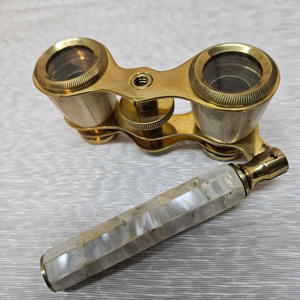 Mother of Pearl and Brass Opera Glasses, Adjustable Lense and Handle