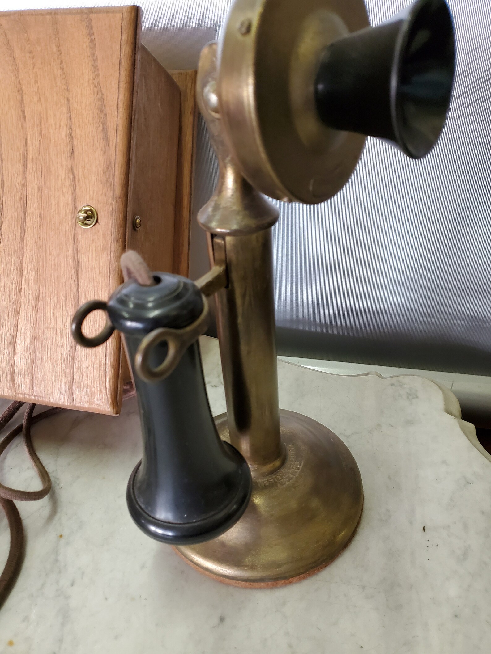 Brass Candlestick Telephone W/oak Phone Ringer Box Wired to Etsy