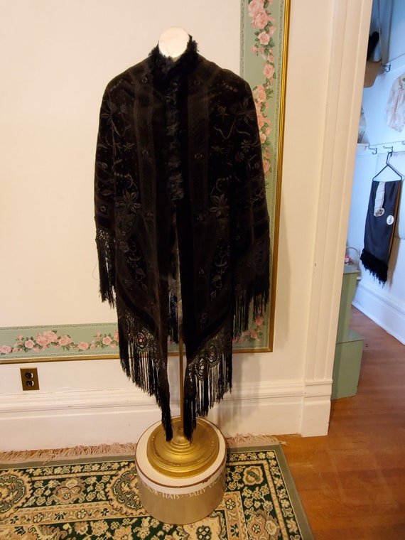 Victorian Silk Velvet Cape Heavily Embroidered and