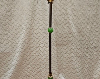 Art Deco Dual Candle Lamp, Jadite Accents, New Wiring, 61 to 65" tall (adjustable) x 10" wide x 11" pierced base