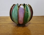 1 Art Nouveau Bent Slag Stain Glass 12 Panel, Mauve Green, Lamp Shade Globe, 2.25 quot Fitter, 5.5 quot Diameter, FREE Shipping, Only 349.95