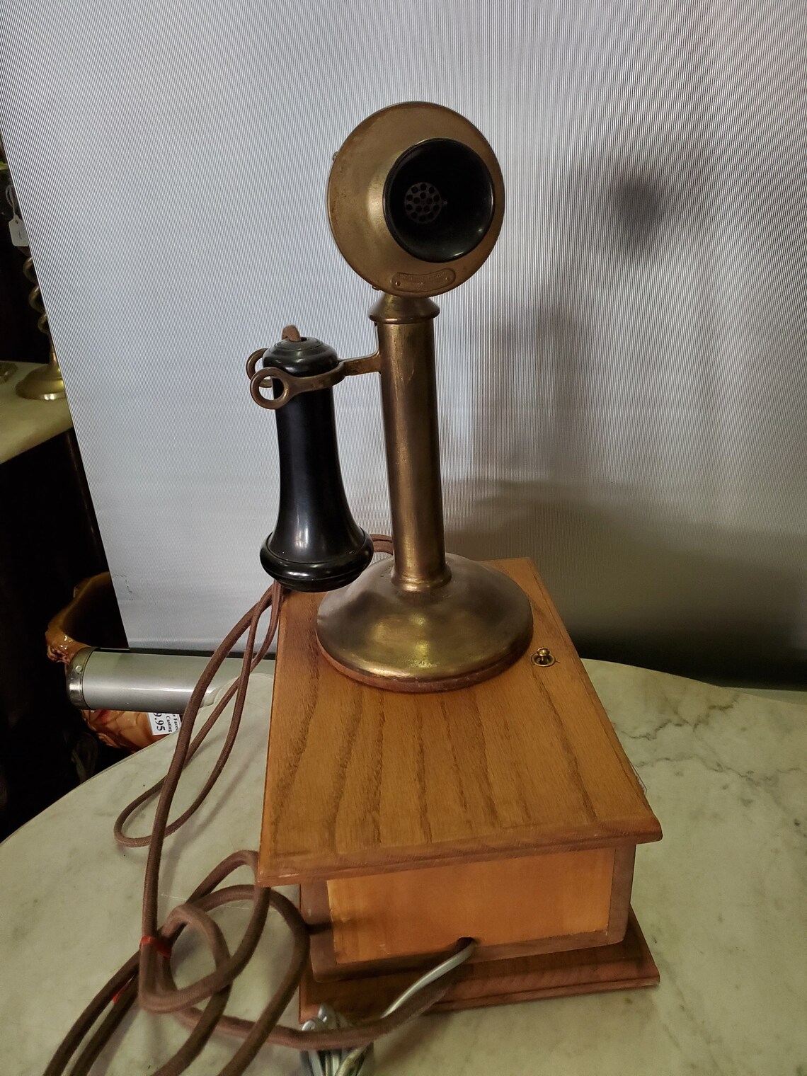 Brass Candlestick Telephone W/oak Phone Ringer Box Wired to Etsy