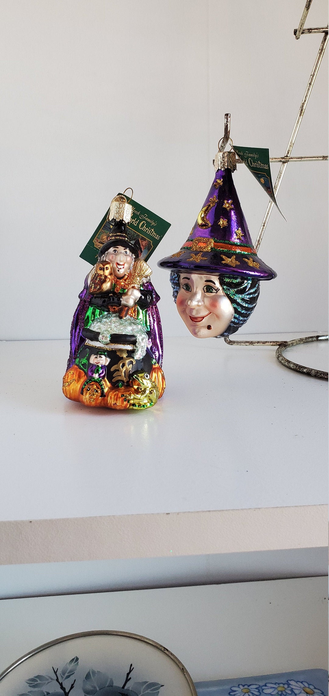 Pair Halloween/holiday Ornaments Witch at Cauldron and Kindly - Etsy