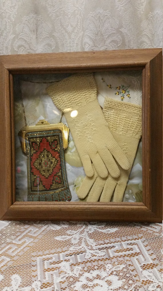 Whiting & Davis Enameled Purse Gloves Hankie Shad… - image 1