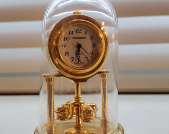 Mini Solid Cast Brass Cased Quartz Watch Movement Doll House/Desk Clocks-Mantle/Anniversary Style, Plastic Dome Clock