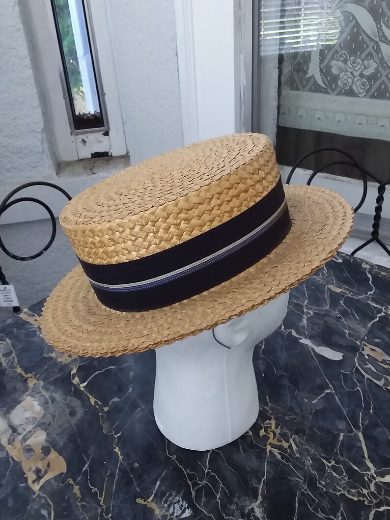 Ca 1915 Edwardian Straw Boater Hat with 
