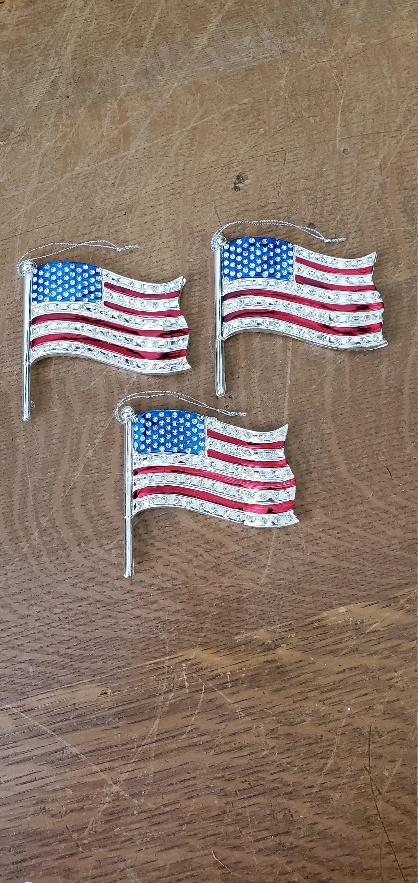 Plastic American Flag Ornaments Set of 3 Rhinestone Accents Etsy