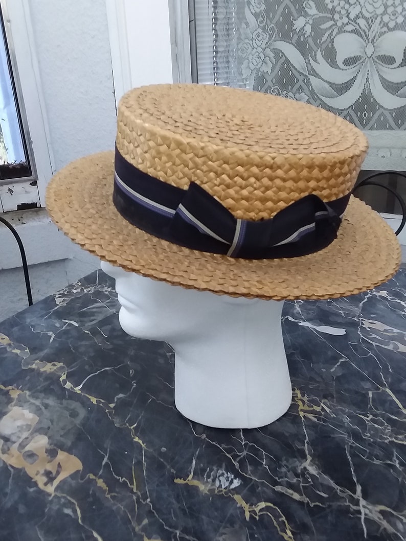 Ca 1915 Edwardian Straw Boater Hat with 