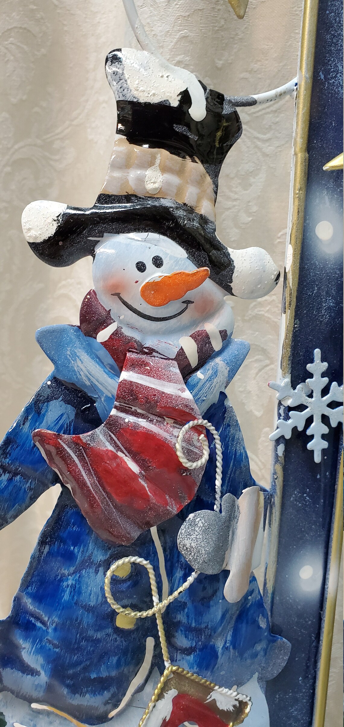 Holiday Snowman Scene Fireplace Metal Trifold Screen Hand | Etsy