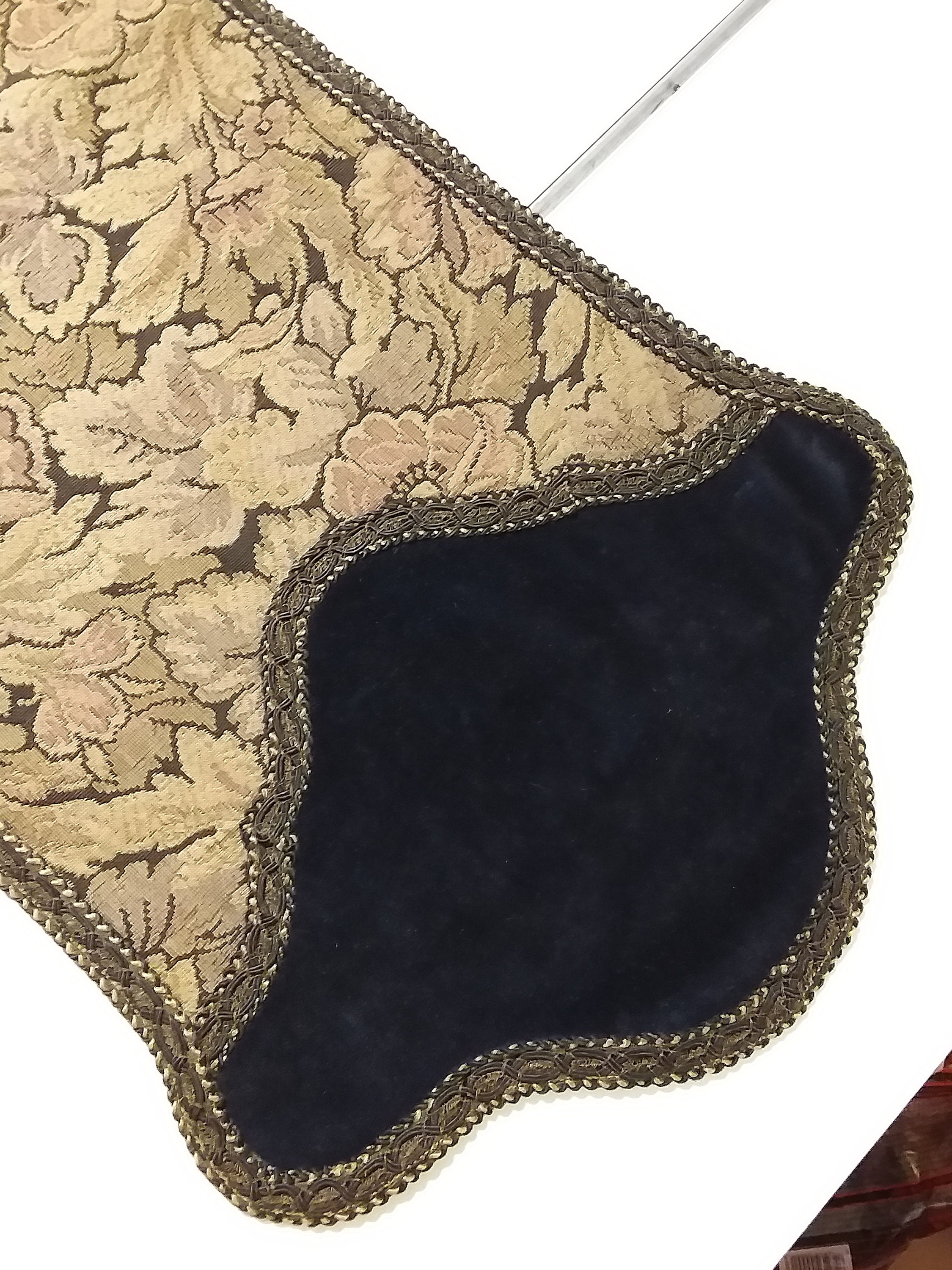Ca 1920s Brocade Table Runner with Velvet and Twisted Fringe
