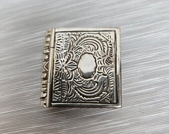 Sterling Stamp/Pill Box Shaped Like Book, 1.5" x 1.5" x .375