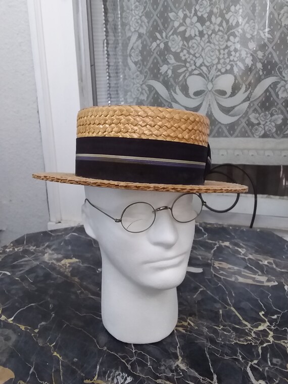 Ca 1915 Edwardian Straw Boater Hat with Grosgrain