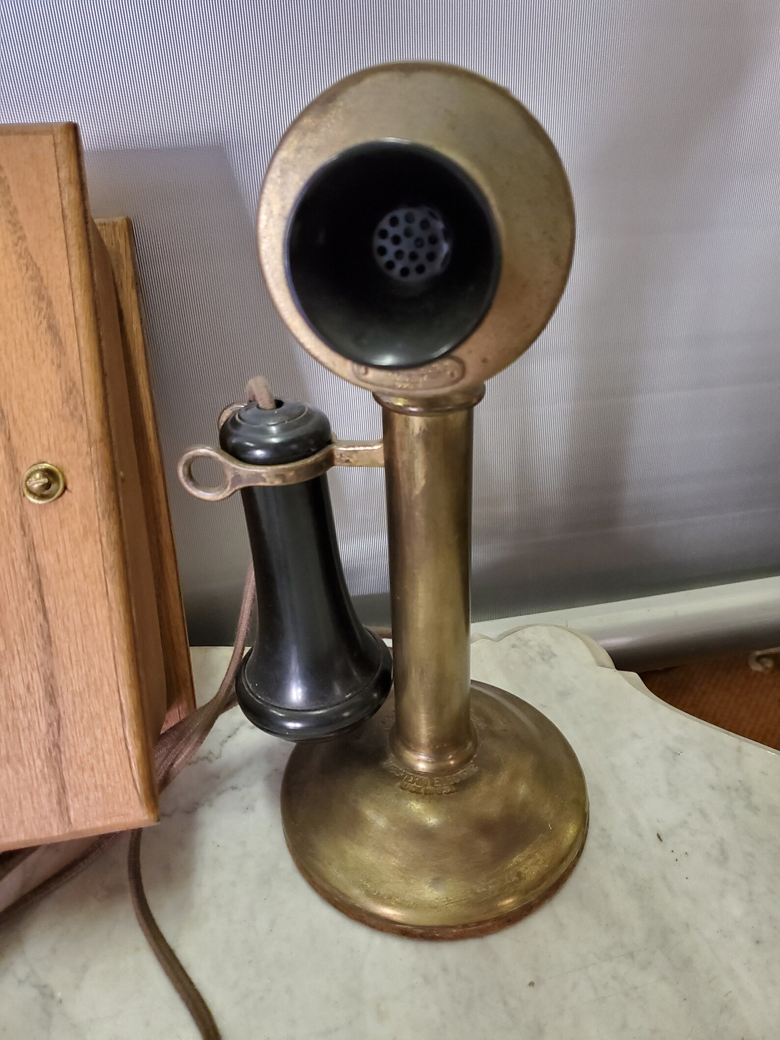 Brass Candlestick Telephone W/oak Phone Ringer Box Wired to Etsy