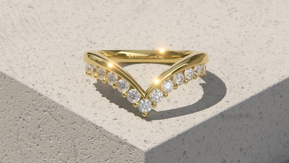 Solid 9ct Gold .60tcw Diamond Wishbone Ring V Ring Engagement
