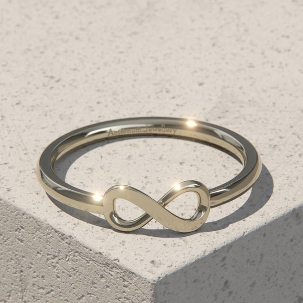 Solider 9 Karat Weißgold Infinity Ring - Eternity Ring - Zierlicher Ring - Geschenk für Sie