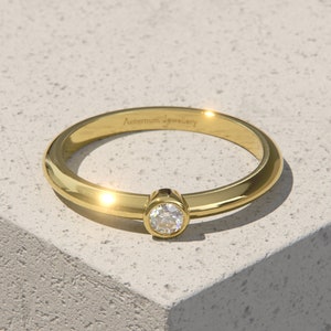 Solid 9ct Gold & .10ct Diamond Bezel Set Ring - Dainty Minimalist Ring - Stacker - Anniversary Gift - Gift For Her