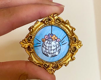 Hand-painted floral disco ball mini magnet