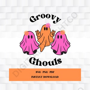 Goules groovy | Fichiers SVG PNG PDF | Téléchargement numérique instantané | Cricut | Silhouette | Sublimation | Créations|  Fantôme d'Halloween style années 70 | Populaire