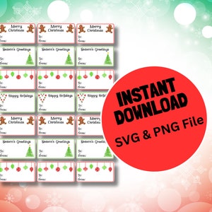Christmas Gingerbread, Tree, Candy Cane, & Ornament Gift Tag Stickers SVG, PNG files, Print and Cut Cricut and Silhouette Studio