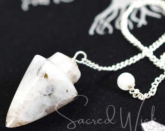 RAINBOW MOONSTONE Pendulum AA Quality Hand Polished for Divination, Intuition, Past Life Regression, Goddess Energy, Moon Magick, Love, Calm