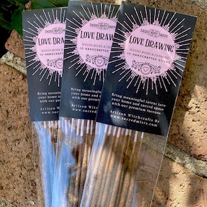 Love Drawing Incense Sticks Wood Rose & Jasmine Handmade for Love, Attraction, Sacred Space, Ritual, Spells, Meditation, Wicca, Witchcraft