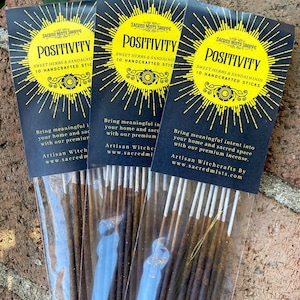 Positivity Incense Sticks Sweet Herbs & Sandalwood Handmade for Joyful Energy, Happiness, Ritual, Spells, Sacred Space, Wicca, Witchcraft