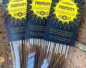 Positivity Incense Sticks Sweet Herbs & Sandalwood Handmade for Joyful Energy, Happiness, Ritual, Spells, Sacred Space, Wicca, Witchcraft