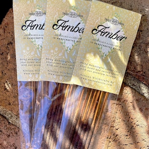 Amber Incense Sticks Ambergris & Labdanum Handmade for Relaxation, Tranquility, Meditation, Sacred Space, Ritual, Spells, Wicca, Witchcraft