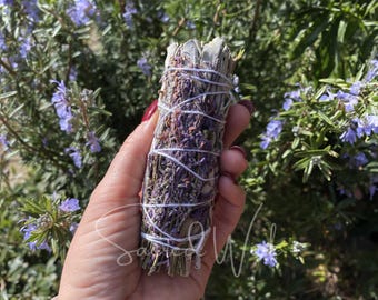 White SAGE + French LAVENDER Organic Smudge Stick Bundle for Energy Clearing, Calm, Insomnia, Ritual, Sleeplessness, Stress Release, Healing