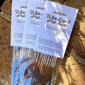 White Sage & Palo Santo Incense Sticks Handmade for Cleansing, Meditation, Energy Clearing, Ritual, Spells, Aromatherapy, Wicca, Witchcraft