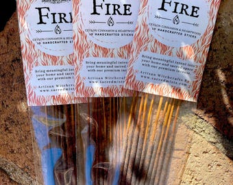 Fire Incense Sticks Ceylon Cinnamon & Heartwood Handmade for Elemental Magick, Meditation, Sacred Space, Ritual, Spells, Wicca, Witchcraft
