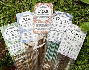 Elementals Incense Set Elemental Magick, Air, Earth, Fire, Water, Spirit, Ritual, Spell, Meditation, Power, Energy, Gift Set, Witchcraft