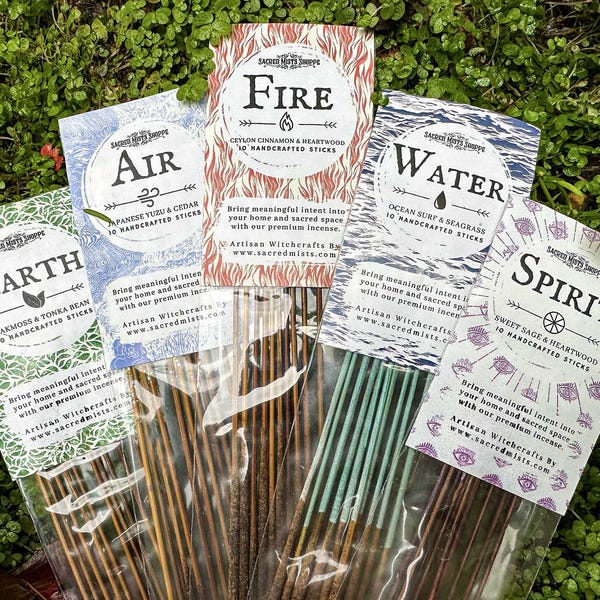 Elementals Incense Set Elemental Magick, Air, Earth, Fire, Water, Spirit, Ritual, Spell, Meditation, Power, Energy, Gift Set, Witchcraft