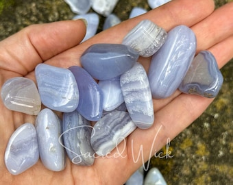 Blauer Spitzen-ACHat Trommelstein für Beruhigung, Stressbewältigung, Heilung, Hals-Chakra, Frieden, Ruhe, Ausgeglichenheit, Entspannung, Meditation