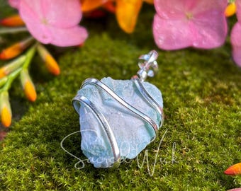 Raw LARIMAR Pendant with Silver Wire Wrap: Ocean Energy, Atlantis, Calm, Soothes Anxiety and Panic, Emotional Balance, Peace, Water Magick