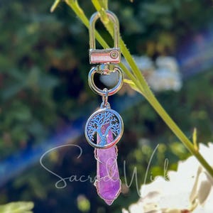 Amethyst Tree of Life Wire-Wrapped Keychain Handmade for Clarity, Spirituality, Peace, Prosperity, Protection, Crystal Healing, Money Draw