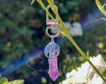 AMETHYST Tree of Life Wire-Wrapped Keychain Handmade for Clarity, Spirituality, Peace, Prosperity, Protection, Crystal Healing, Money Draw