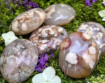 Large Flower Agate Palm Stone AAA Quality for New Beginnings, Emotional Balance, Creativity, Growth, Abundance, Manifestation, Meditation