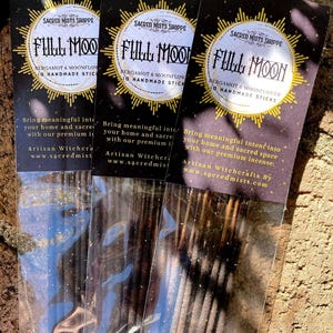 Full Moon Incense Sticks Bergamot & Moonflower Handmade for Esbats, Moon Energy, Sacred Space, Ritual, Spells, Home Fragrance, Goddess