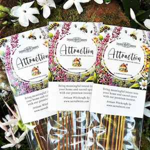 Incienso de atracción con miel de flores silvestres y vainilla de Tahití, hecho a mano para la manifestación, la prosperidad, la atracción del amor, la meditación y la atracción del dinero.