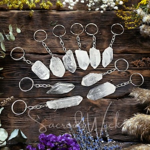 Clear Quartz Crystal Keychain for Energy Amplification, Programmability, Memory, Meditation, Spiritual Awareness, Clarity, Crystal Healing