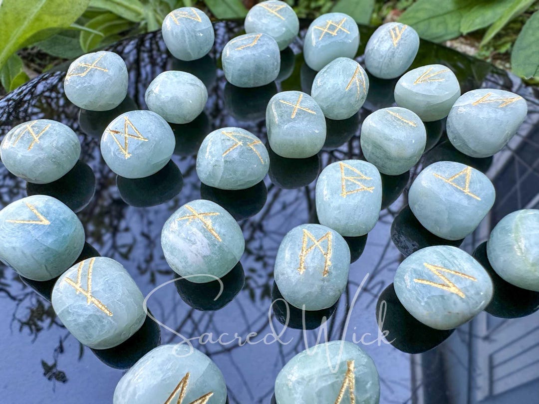 Forever Rune Aqumarine Elder Futhark Rune Set Hand Carved for Divination, Viking ...