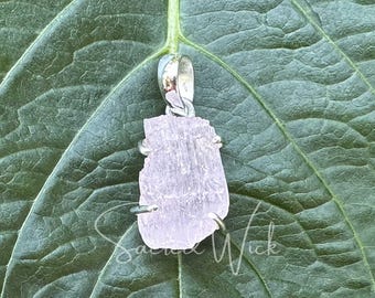 Pink KUNZITE CRYSTAL PENDANT  - Natural Raw Genuine Gemstone Hand Set in Sterling Silver