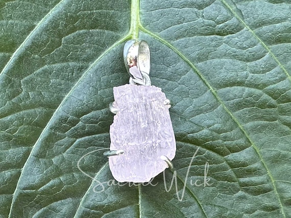 Pink KUNZITE CRYSTAL PENDANT  - Natural Raw Genuine Gemstone Hand Set in Sterling Silver