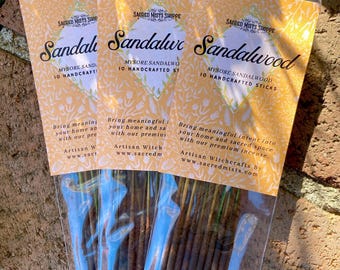 Sandalwood Incense Sticks Mysore Sandalwood Handmade for Cleansing, Energy Clearing, Meditation, Sacred Space, Ritual, Wicca, Witchcraft