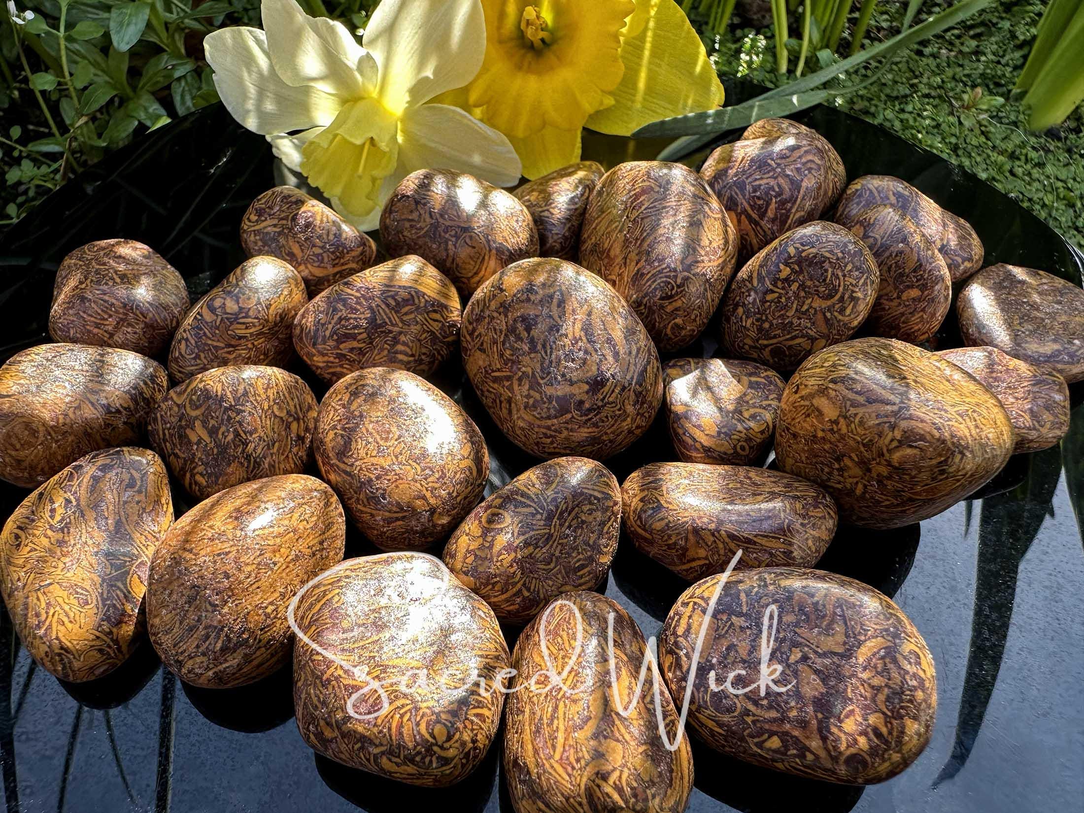 Tumbled Script Stone Calligraphy Stone, Mariam Jasper, Arabic Script Stone, Elephant Skin ...
