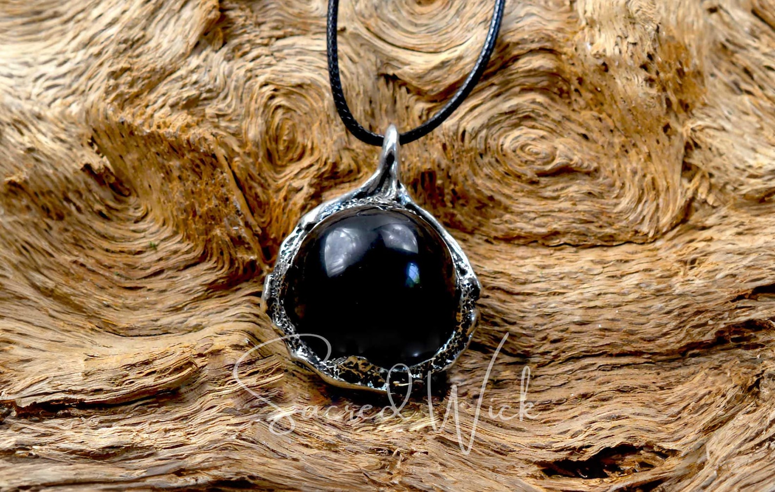 OBSIDIAN Scrying CRYSTAL BALL Witch's Pendant Necklace for Divination ...