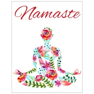 Namaste~YOGA MAGNET~Lotus Yoga Pose~Floral Watercolor Design~3&quot; x 4&quot;  Refrigerator Magnet