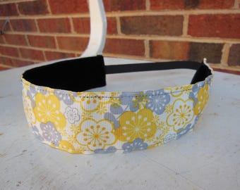 Yellow/gray floral no slip headband, wide